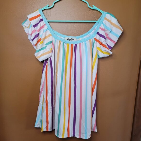 Multicolor Vertical Stripe Ruffle Frill Sleeve Top Small NWT - Picture 2 of 3